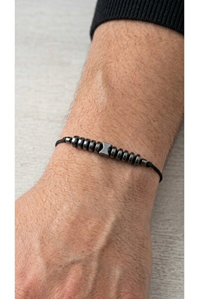 Fi Hediyelik Men's Hematite Natural Stone Lift-The-Weight Bracelet Gift for L...