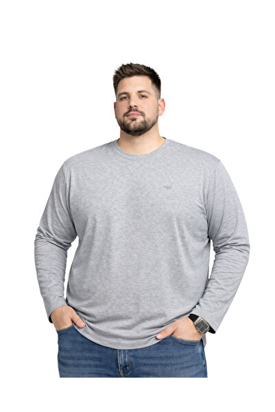 BattalModa Men's Large Size Gray Cotton Long Sleeve T-Shirt 3Xl-4Xl-5Xl-6Xl-7...