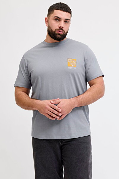 Jack & Jones Plus Size Chest Printed Crew Neck T-Shirt - Montauk