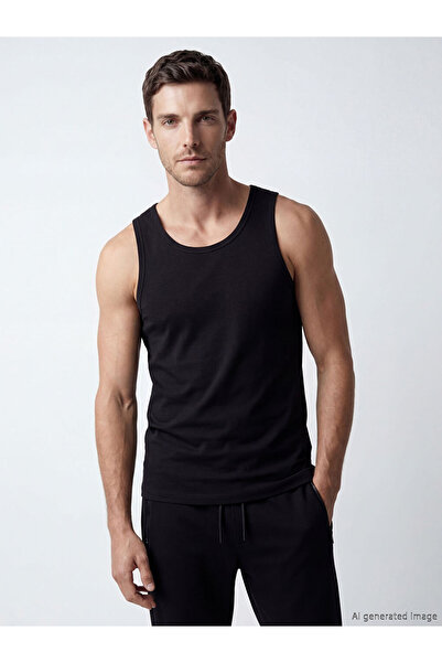 LC Waikiki Black U-Neck Combed Men's Undershirt