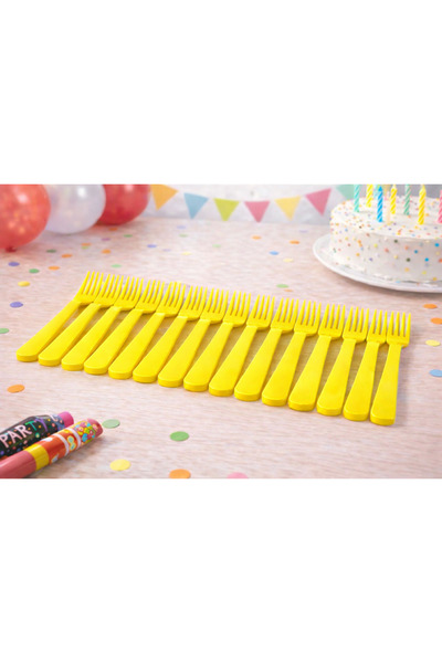 Happyewent Yellow Plastic Forks 25-Piece – for Parties, Birthdays, and Organi...