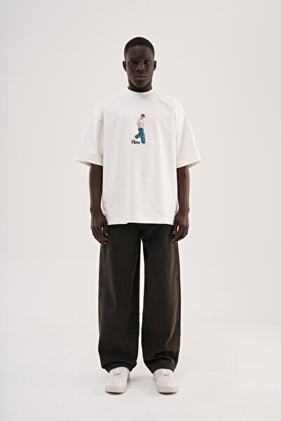 Machinist Ανδρικό μπλουζάκι με ελάχιστη εκτύπωση και κέντημα σε χρώμα εκρού