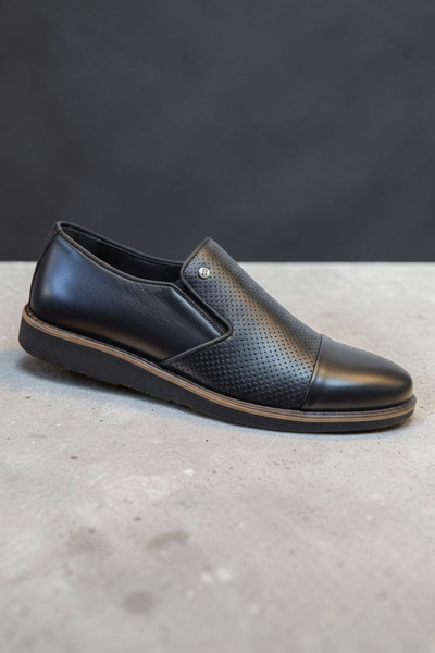 PAPATAY 4751 Genuine Leather Men's Patterned Black Classic Shoes - Casual and...