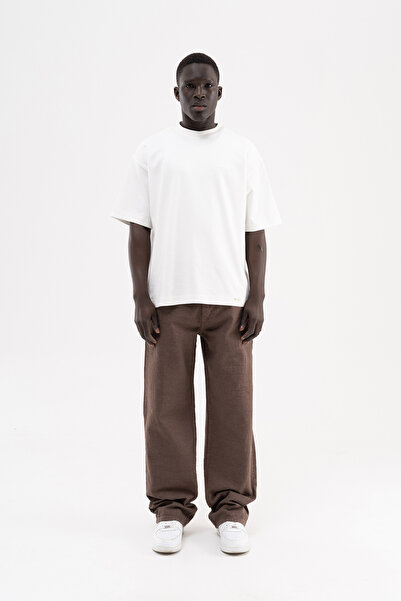 Machinist Pantaloni bărbați din denim jacquard, largi, maro