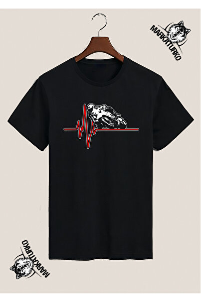 MarkaTurko Motorcu Special Design Printed Black T-Shirt
