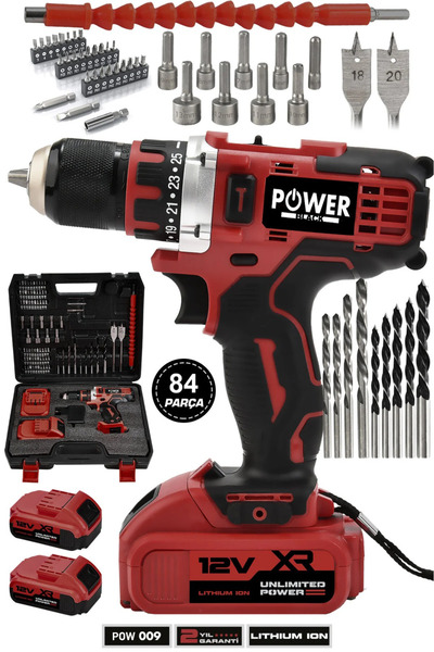 POWER BLACK 12 V 82 PCS ÇELİK MANDREL MATKAP VİDALAMA