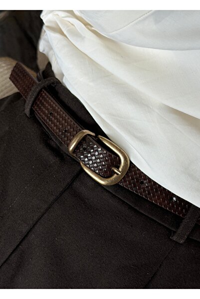 KİLİGİSTANBUL KHAN BROWN колан от изкуствена кожа с плетен десен, 100 см