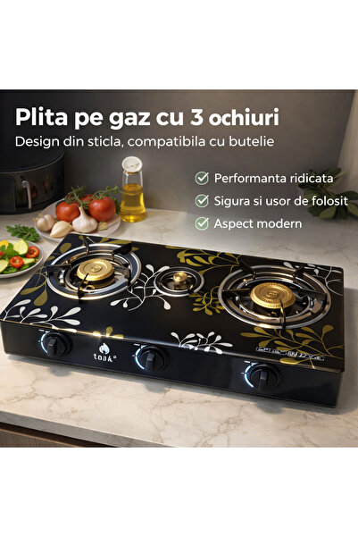 OEM Gas Stove with Glass Top and 3 Burners - LPG Supply