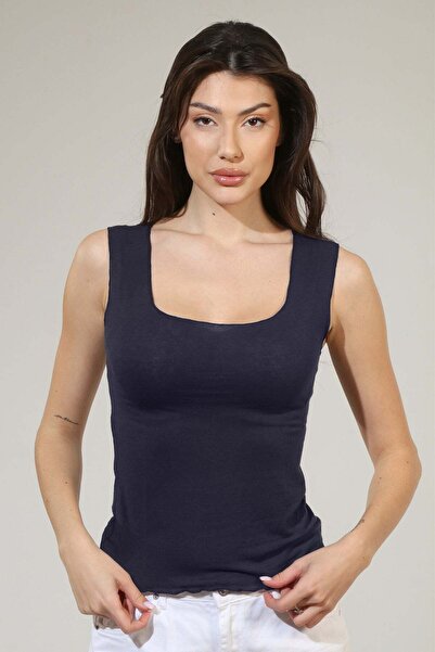 Piera Navy blue cashmere and modal tank top C0195