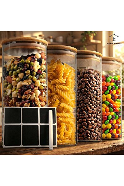 Elindor Set of 4 Elindor® Glass Jars with Bamboo Lid, 1400 ml Jar Ideal for C...