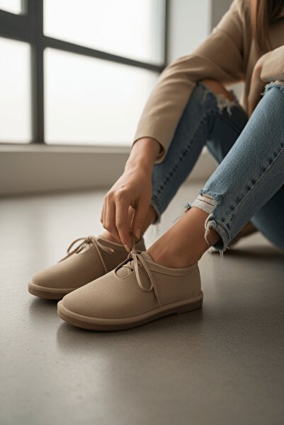 DURUNUN BUTİĞİ Γυναικείες παντόφλες Rondo Beige (με τακούνι 2 εκ.) με στρογγυ...