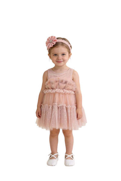 The-kid.co MILLA PARTY DRESS WITH HEADBAND - PEACH