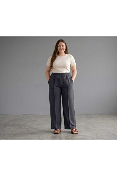 BETES Women's Large Size Crepe Fabric Elastic Waist Pocketed Lycra Wide Leg P...