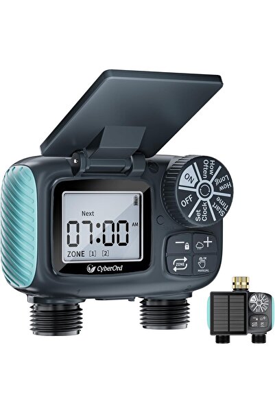 Cyberord Computer de irigatii solar cu 2 zone, control automat si manual, fun...
