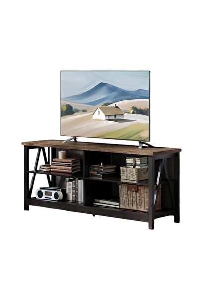 Generic Side Storage Table with Black Frame and Wood Top