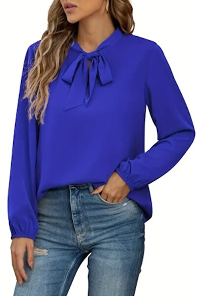 Voguet Elegant Blouse with Blue Ribbons L
