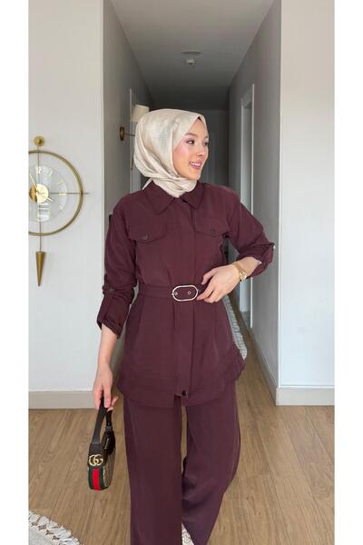 salisburys طقم نسائي من مولي نيلي يتكون من بنطلون وبلوزة مع جيوب وحزام