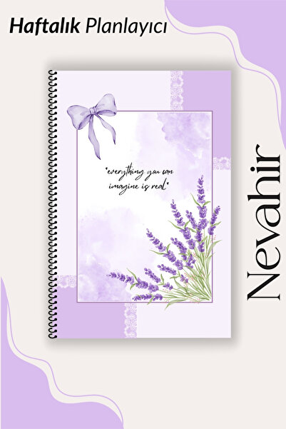 Nevahir Lavanta Desenli Haftalık Planlayıcı A5 100 gr Kalın Kağıt Helezon Aja...