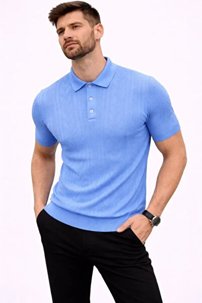 Simala Men's Summer Knitwear T-Shirt Short Sleeve Polo Collar Buttoned T-Shir...