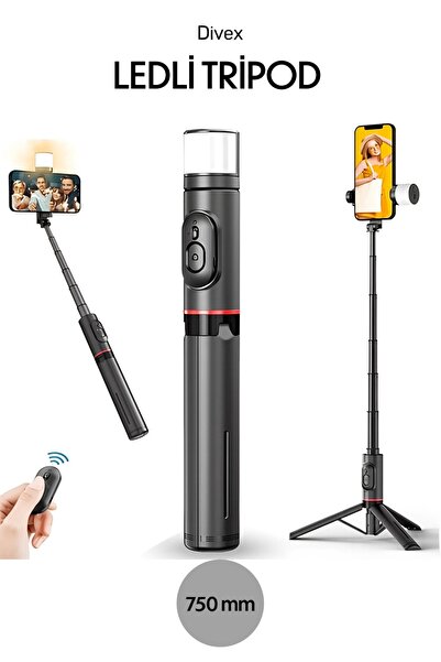 Divex LED Işıklı Selfie Tripod – Uzaktan Kumandalı, Uzayan Telefon Standı, Pr...