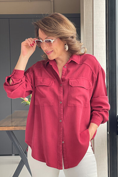 MİSLİNA BUTİK Bordo Tencel Gömlek