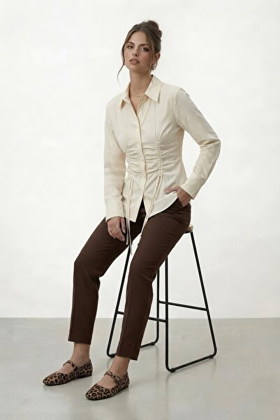 VAGGON Drawstring Detailed Front Tie Shirt