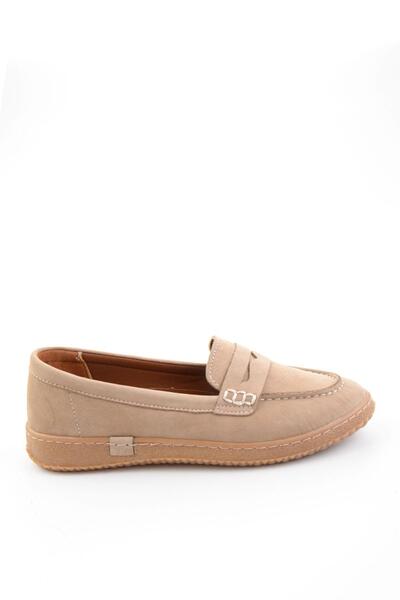 Bambi Bej Hakiki Deri Kadın Loafer Ayakkabı K01045050401