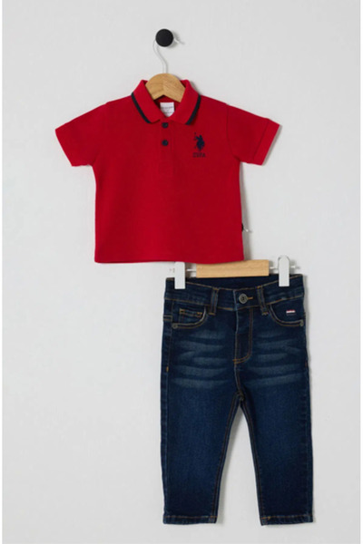 U.S. Polo Assn. U.S.Polo Assn Usb2627 Red Baby Boy 2-Piece Set