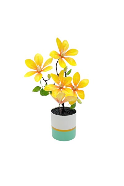 AFO Τεχνητή Πλαστική Γλάστρα με Ένα Κλαδί Κίτρινης Μανόλιας
