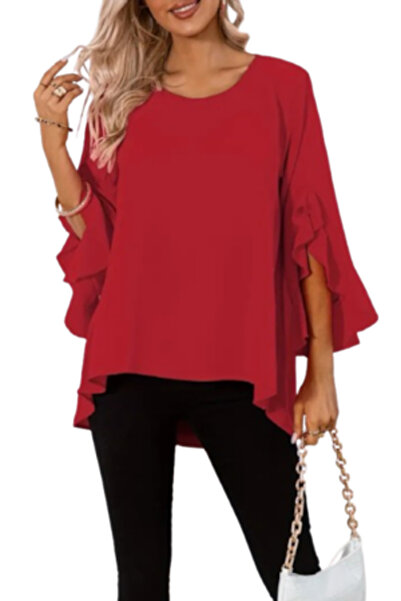 Voguet Casual Blouse with Wide Sleeves Red XS