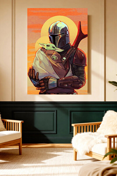 Mushen Studio Mandalorijanac na svom krilu, Joda, Star Wars, slika na platnu ...