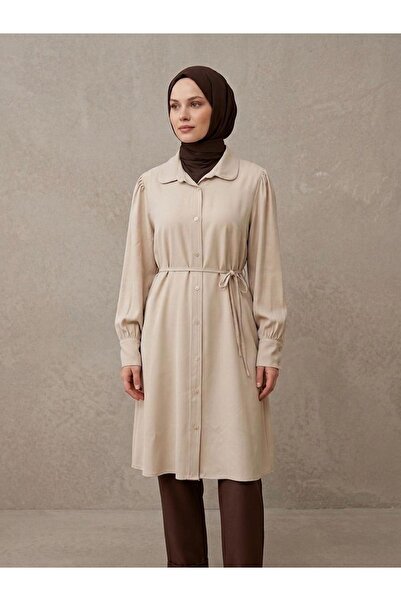 Lunsera Store Bebe Yaka Omuz Kol Büzgülü Tunik-Taş