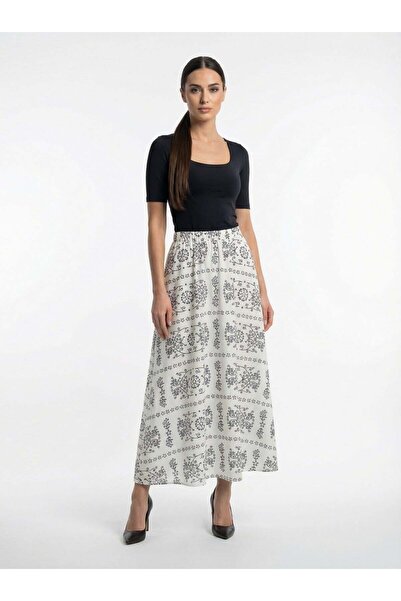 Apsen Collection Apsen Women's White Geometric Patterned High Waist Elastic F...