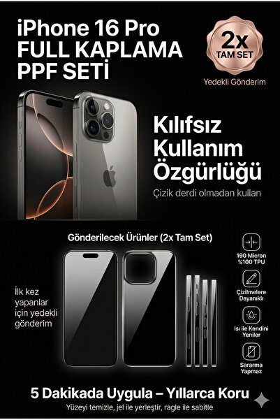 Drive Detailing iPhone 16 Pro Uyumlu Şeffaf PPF Kaplama Seti (2x Tam Set) | Ö...