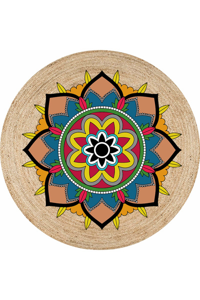 kilim home Boho 940 Iută naturală cu model mandala colorat