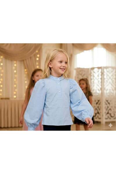 Hilal Akıncı Kids Κοριτσίστικο πουκάμισο ποπλίνα με μανίκια μπαλόνι και φερμο...