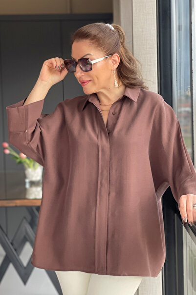 MİSLİNA BUTİK Oversize Kahve Gömlek