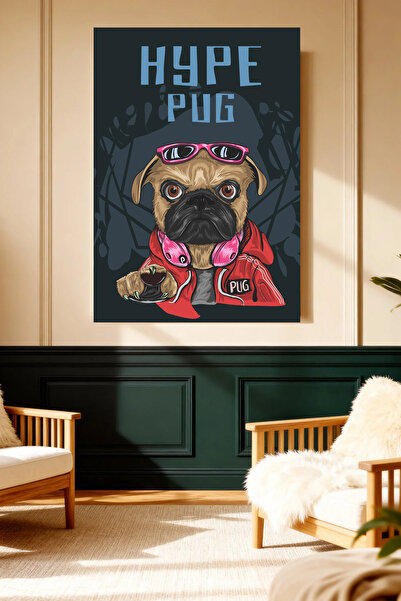 Mushen Studio Hype Pug Cool Dog Figured Red Jacket Πίνακας σε καμβά χωρίς πλα...
