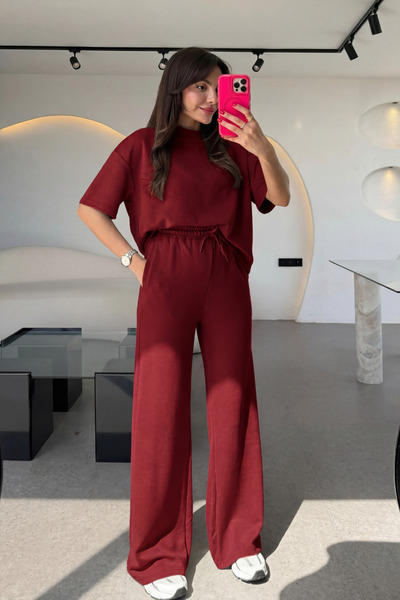 YAKAMEL Γυναικείο Σετ Καλοκαιρινό Μπορντό Μοντέρνο Μοντέλο