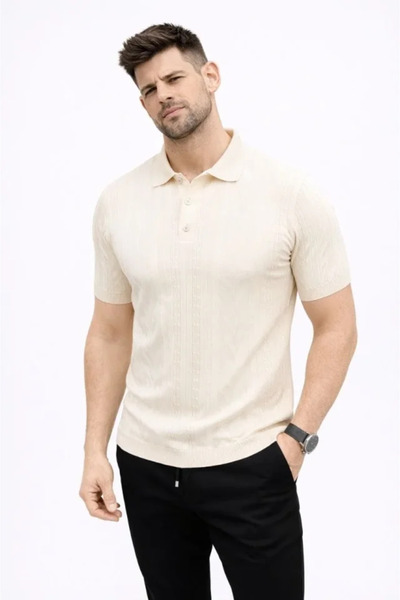 Simala Men's Summer Knitwear T-Shirt Short Sleeve Polo Collar Buttoned T-Shir...