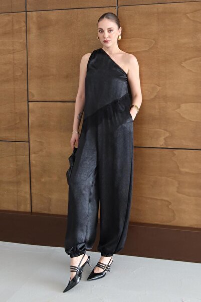 Lijuri Etek Ucu Dantel Detaylı ve Şalvar Pantolonlu Tek Omuz Takım 10335