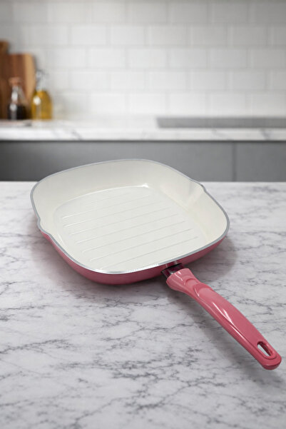 Rivorn 28 cm Granite Cast Iron Square Grill Pan with White Interior – Non-Sti...