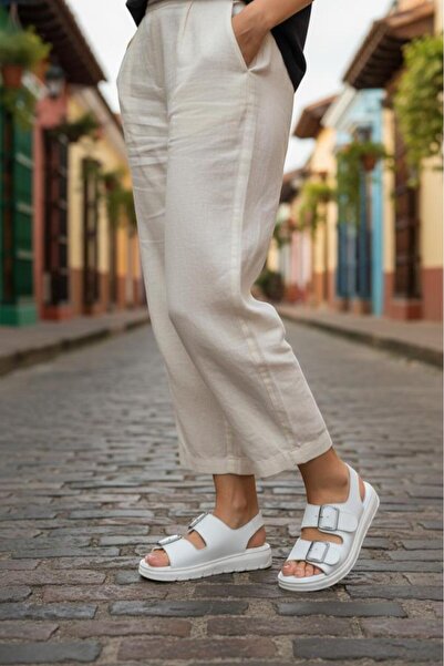 Ceyo Women's Genuine Leather Sandals Orthopedic Comfortable Double Buckle Whi...