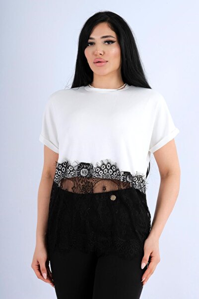 mylunessa Μπλουζάκι Modal με δαντέλα στη φούστα