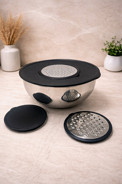 Rivorn 24 cm Stainless Steel Mixing Bowl 4.60 Lt with Lid and Double Grater A...