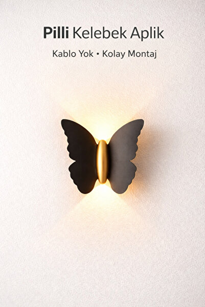 Voxify Pilli Modern Duvar Iç Ve Dış Mekan Aplik Butterfly Led Aplik Siyah Göv...