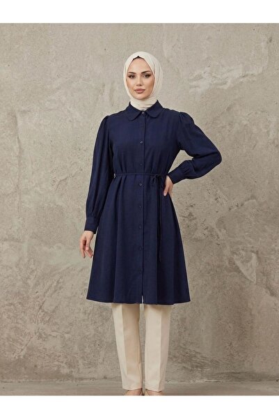 Lunsera Store Bebe Yaka Omuz Kol Büzgülü Tunik-Lacivert