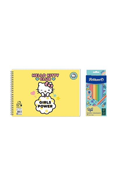 Hello Kitty 17x25 Spiralli Resim Defteri - Pelikan Pastel Renkler 12li Kuru B...