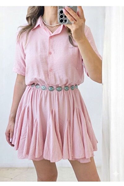 GLAMSI Rochie cu guler de camasa si elastic in talie