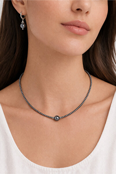 Home Terahertz Stone Minimal Necklace and Earring Set